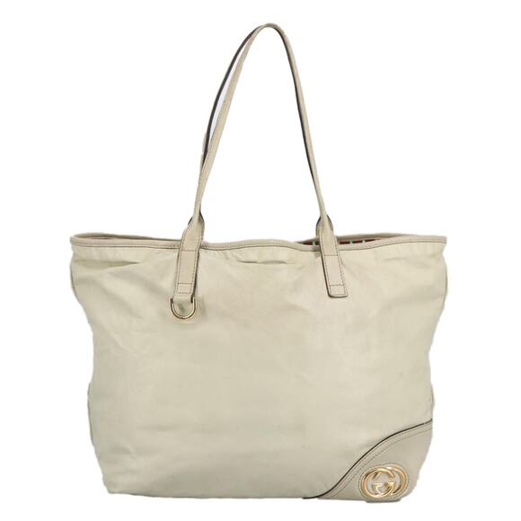 GUCCI Tote Bag Leather Beige Gold - Picture 2 of 16